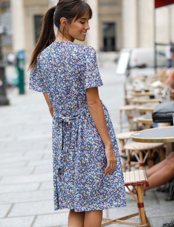 Robe boutonnée imprimée (parme / bleu)