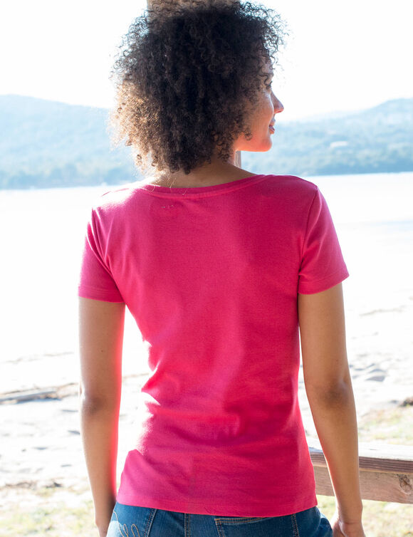 T-shirt col rond uni manches courtes en coton biologique(**) (framboise)
