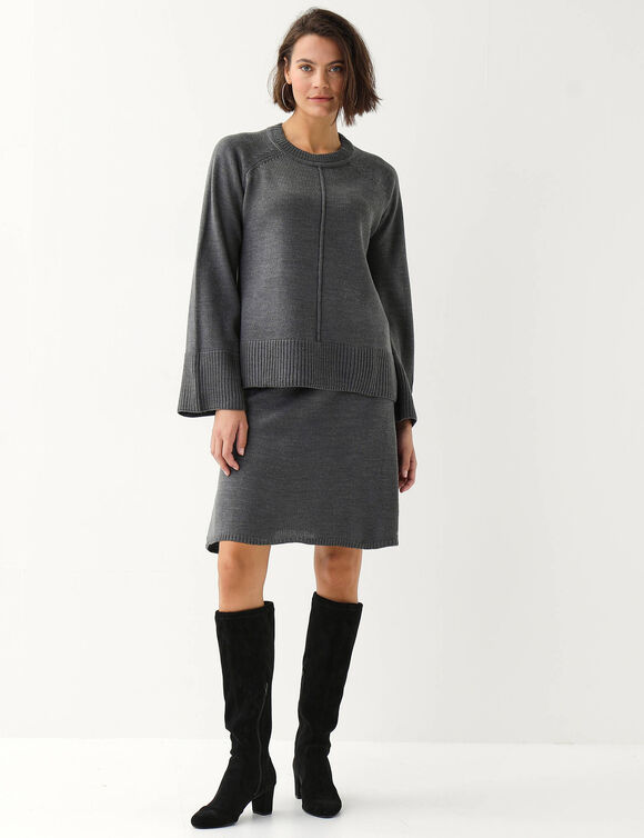 Pull trap&egrave;ze &agrave; coutures apparentes, manches larges raglan (gris chin&eacute;)