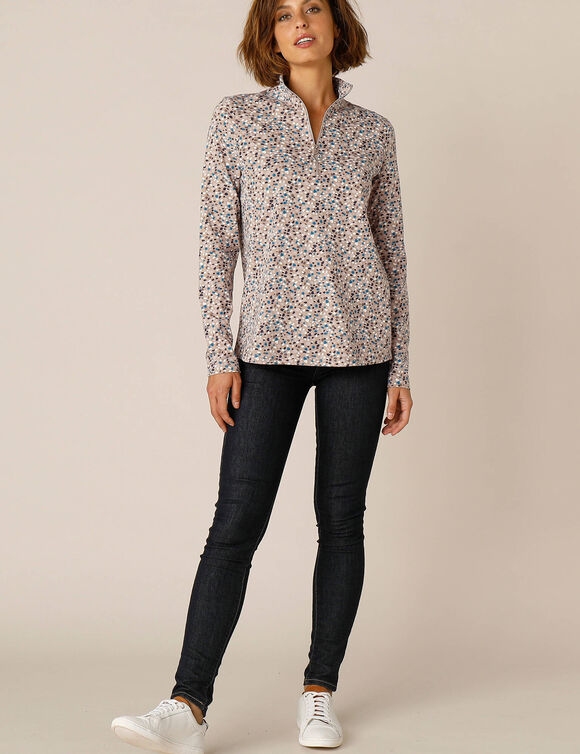 T-shirt col montant zippé imprimé (taupe)