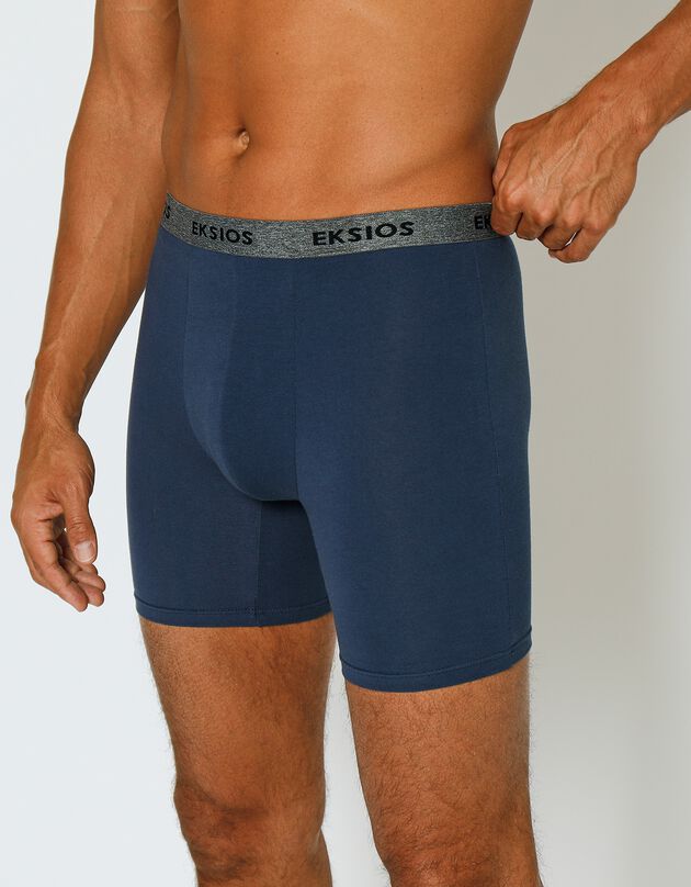 Boxer long coupe short - lot de 2 (noir + bleu grisé)