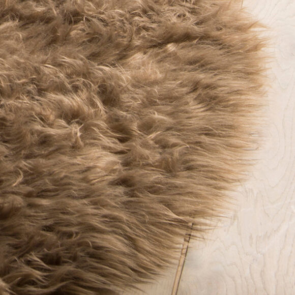 Tapis rond poils longs (taupe)