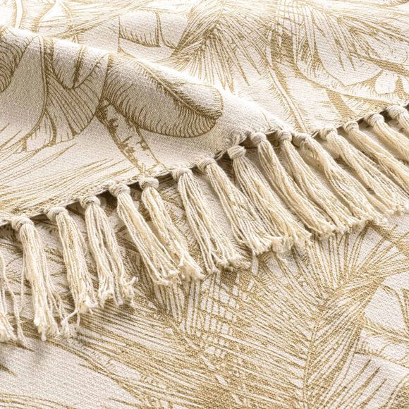 Plaid à franges imprimé végétal                                                                                                                       (naturel)