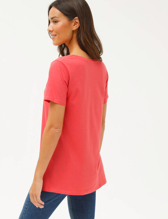T-shirt uni col rond, coton biologique(**) (corail)