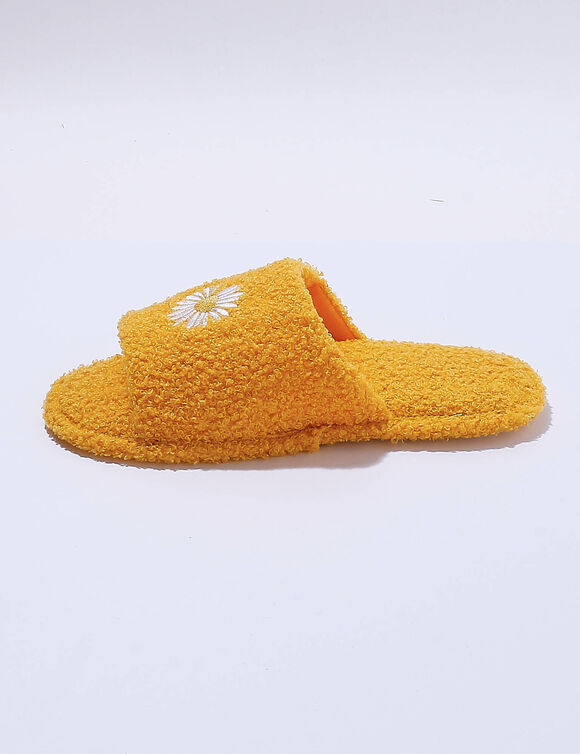 Mules plates ouvertes brodées marguerite (jaune)