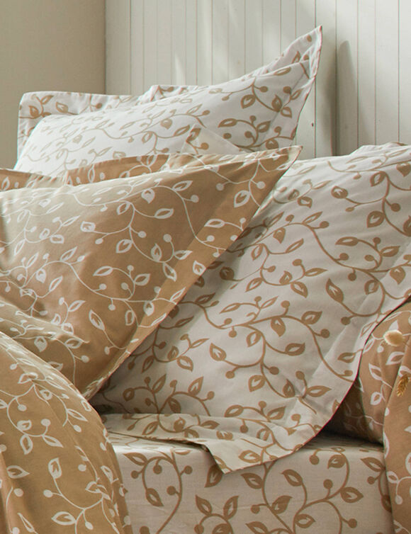 Bedlinnen Héritage in katoen met krulmotieven (wit / beige)