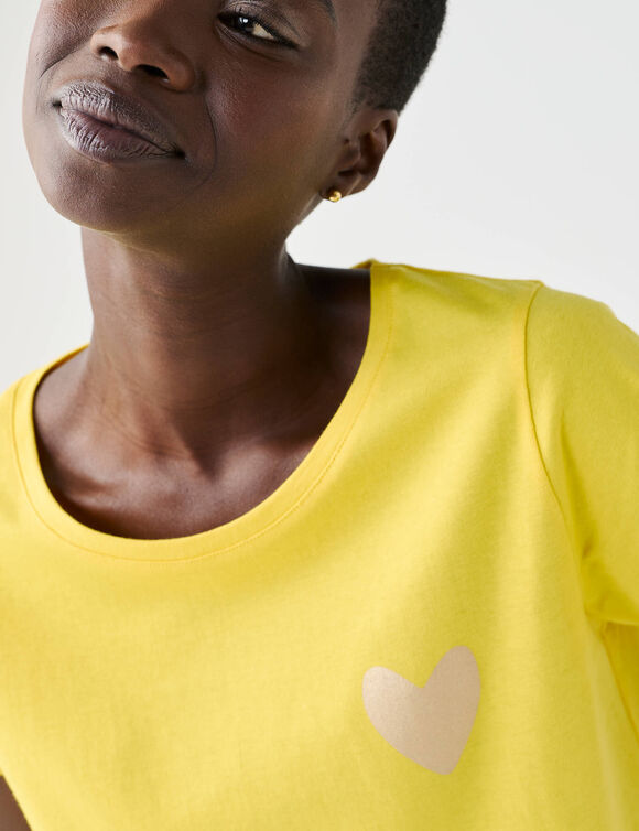 T-shirt col rond, uni coeur dor&eacute; (jaune)