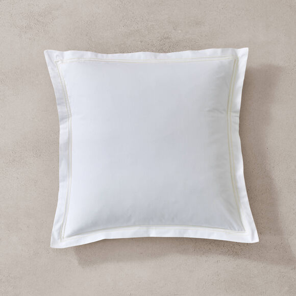 Linge de lit uni double bourdon - percale de coton 80 fils/cm&sup2; (blanc / sable)