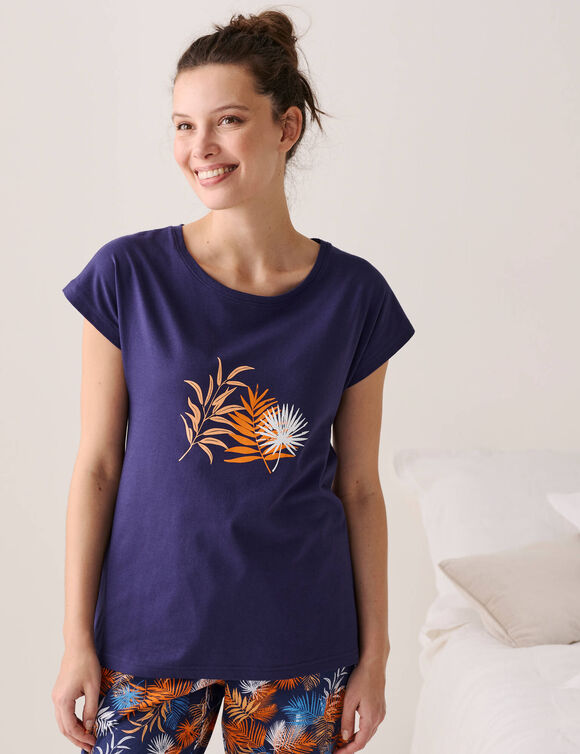 Pyjama T-shirt met tropische print (marine)