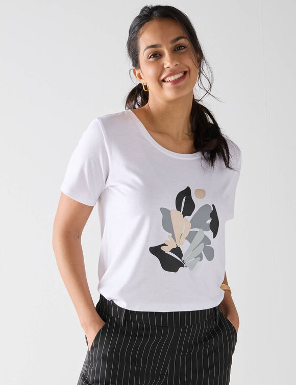 T-shirt manches courtes print placé (blanc)