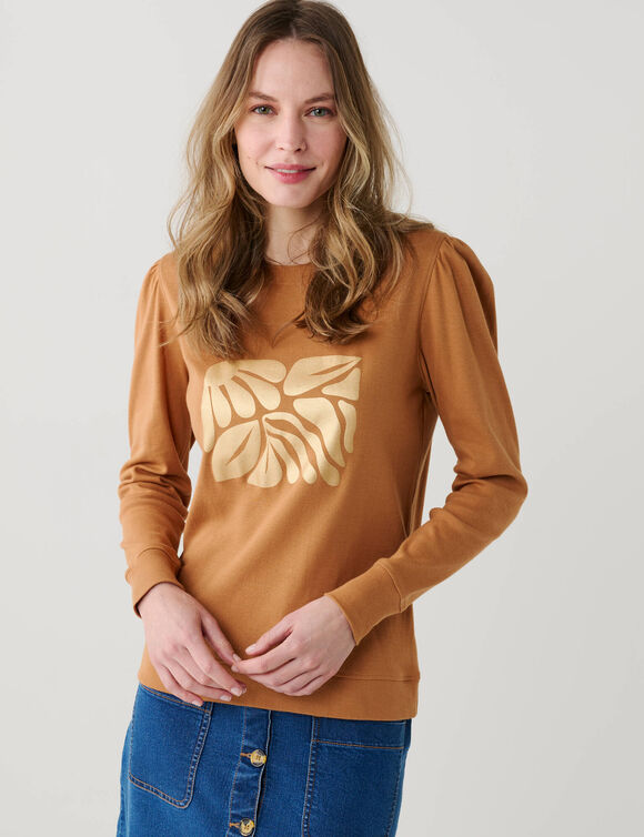 T-shirt manches longues, imprim&eacute; brillant (caramel)