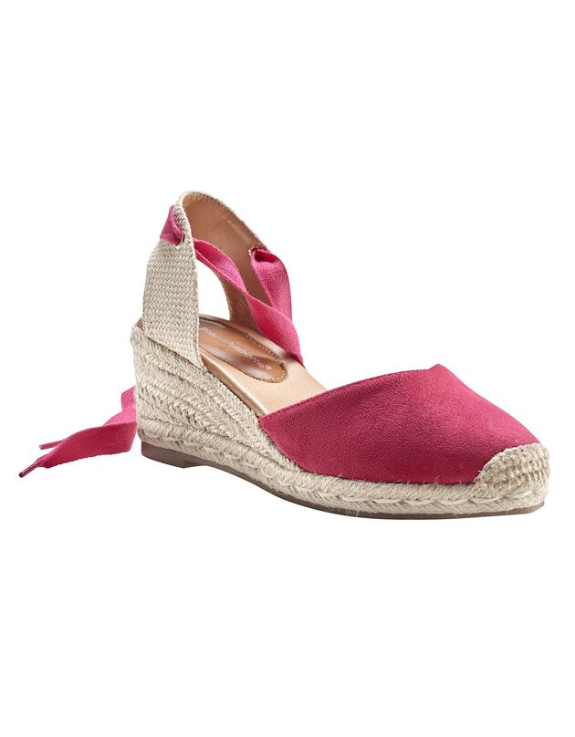 Sandalen met sleehak en bindlintjes (fuchsia)