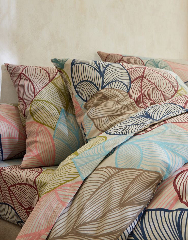 Bedlinnen Elsa in polykatoen met bladerenmotief (beige)
