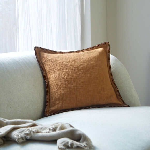 Coussin uni coton texturé (caramel)