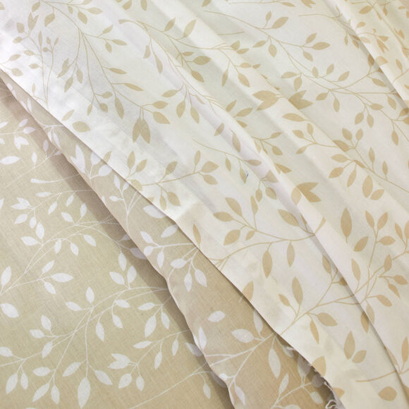 Linge de lit Constance en coton imprimé feuilles (sable)