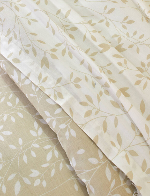 Linge de lit Constance en coton imprimé feuilles (sable)
