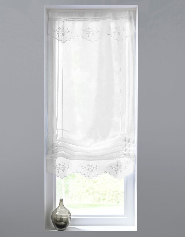 Vitrage effet lin macramé brodé finition passe-tringle (blanc)