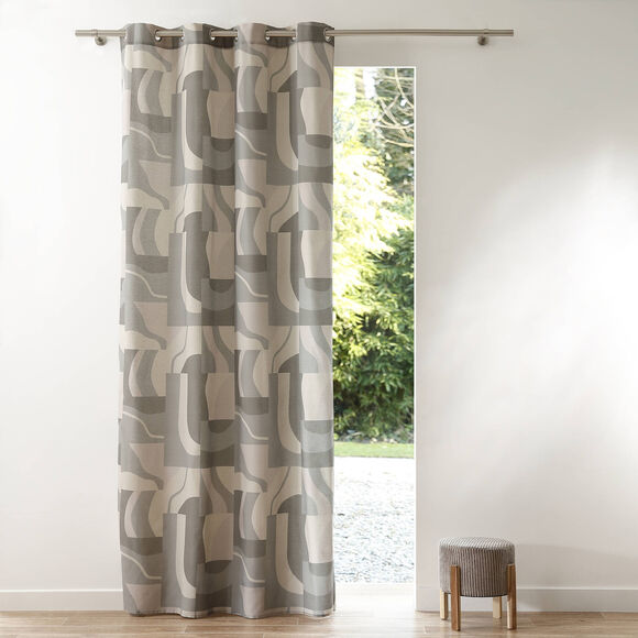 Lichtdempend, bedrukt gordijn met oogringetjes (naturel)