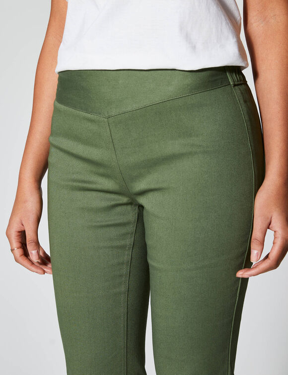 Corsaire toile stretch, effet ventre plat (kaki)