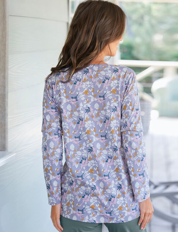 Haut de pyjama manches longues imprimé fleuri (parme / écru)