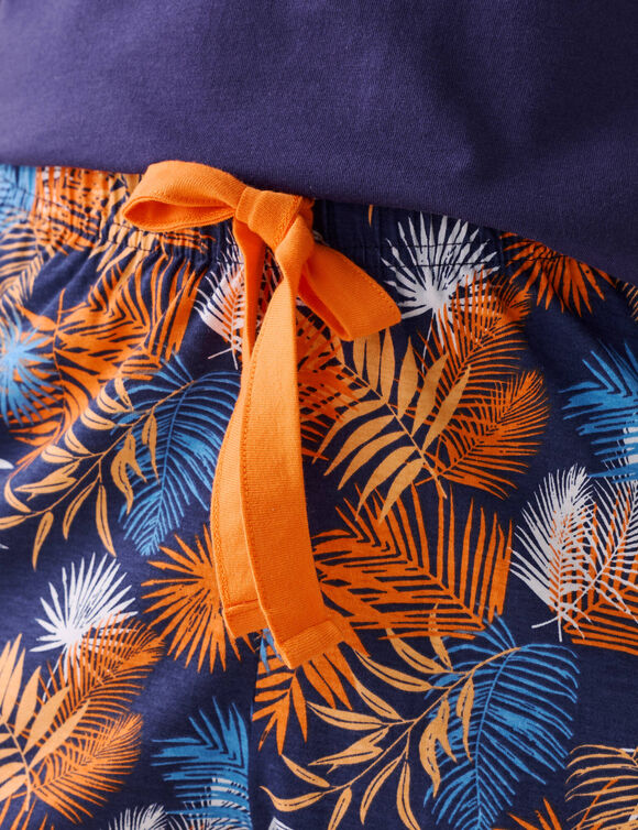 Pantacourt de pyjama en coton - imprim&eacute; tropical (marine / orange)