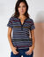 Gestreept T-shirt met Tunesische hals en korte mouwen (marine / veelkleurig)