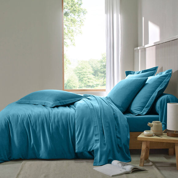 Linge de lit uni flanelle (bleu paon)