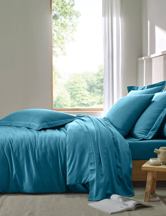 Linge de lit uni flanelle (bleu paon)