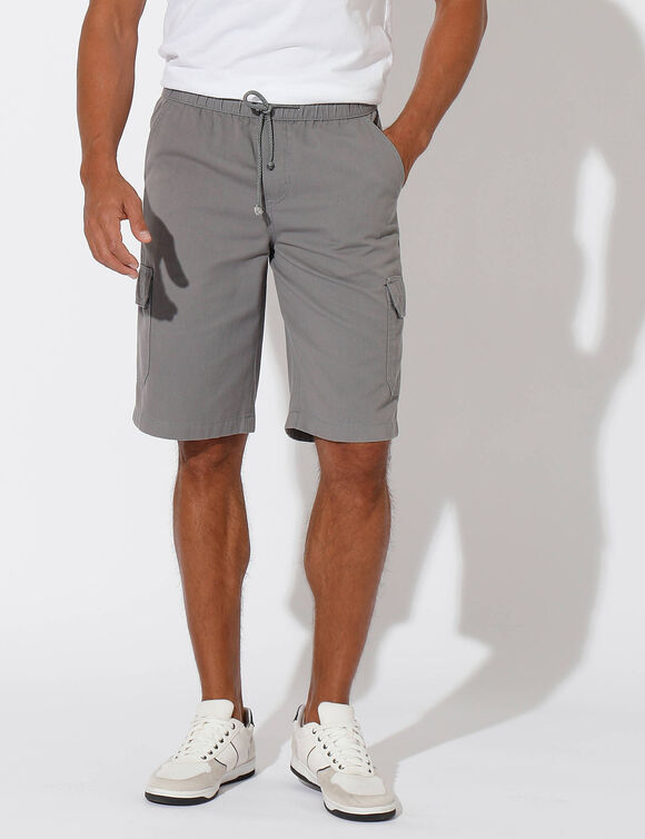 Bermuda cargo gabardine élastiqué (gris)
