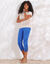 3/4-legging met macramé, elastische taille (blauw)