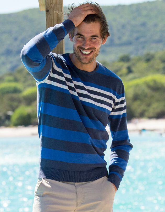 Pull rayé col rond manches longues (marine / bleu)
