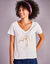 T-shirt met V-hals en goudkleurige print (wit)