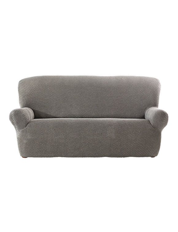 Getextureerde, bi-rekbare hoes voor zitbank en fauteuil met armleuningen (chiné grijs)
