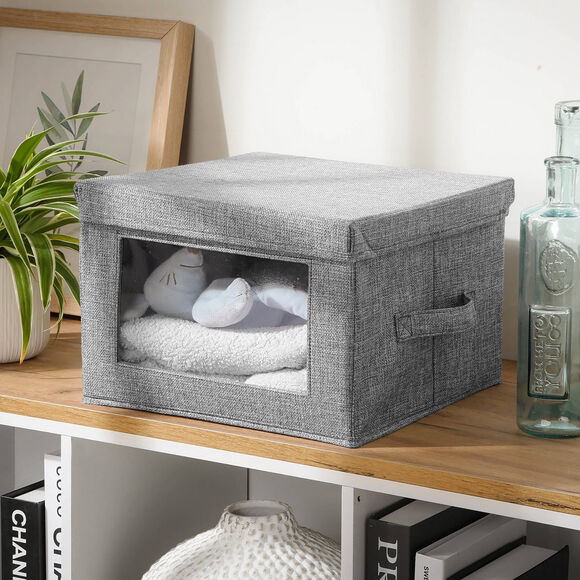 Bo&icirc;te rangement pliable tissu gris &agrave; grande fen&ecirc;tre (gris)