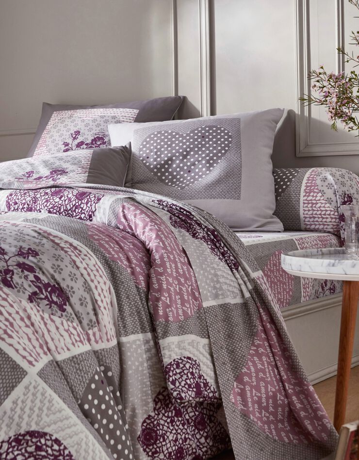 Linge de lit Lovely en flanelle imprimé coeurs, gris / parme Linge de lit Lovely en flanelle imprimé coeurs, gris / parme, hi-res image number 2