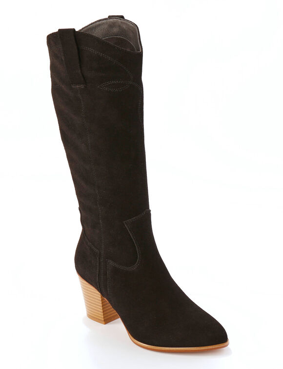 Bottes hautes santiags, cuir su&eacute;d&eacute; (noir)