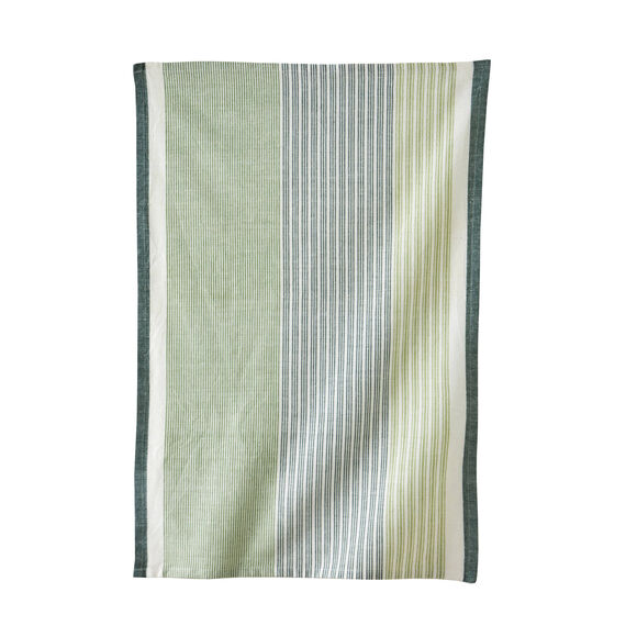 Torchons rayés et uni coton tissé teint - lots (vert / terracotta)