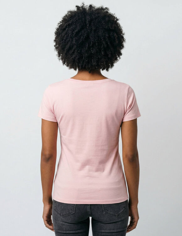 T-shirt col rond uni manches courtes en coton biologique(**) (rose poudr&eacute;)