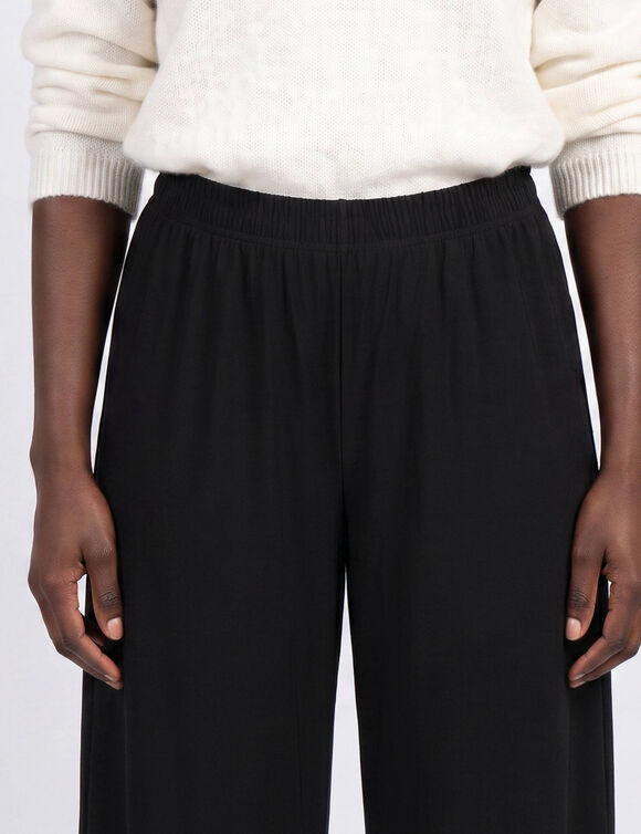 Pantalon large fluide taille &eacute;lastiqu&eacute;e, viscose stretch (noir)
