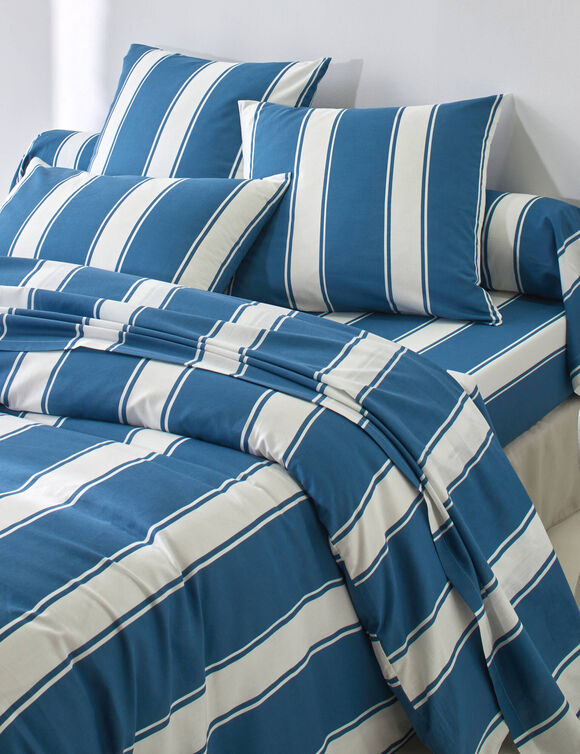 Linge de lit Transat en coton imprim&eacute; (bleu)