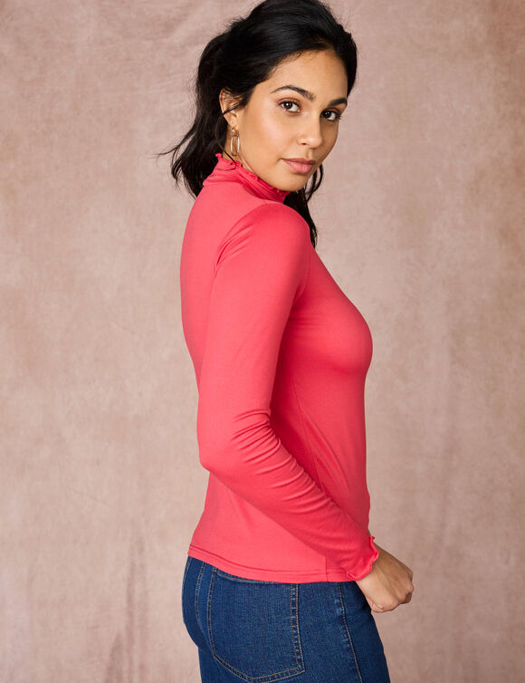 Sous-pull à col montant frisotté, uni (rose)