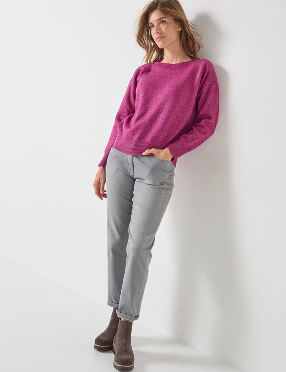 Pull col bateau uni, épaules boutonnées (violine)