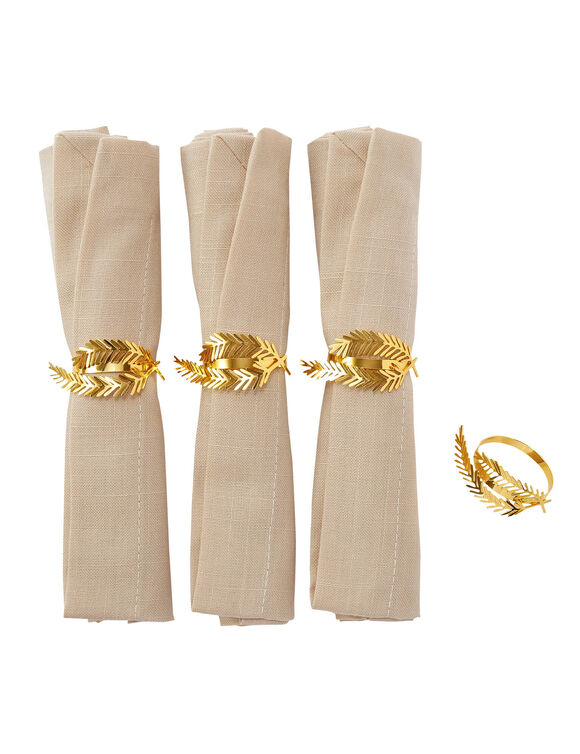 Ronds de serviettes feuillage, métal doré - lot de 4  (doré)