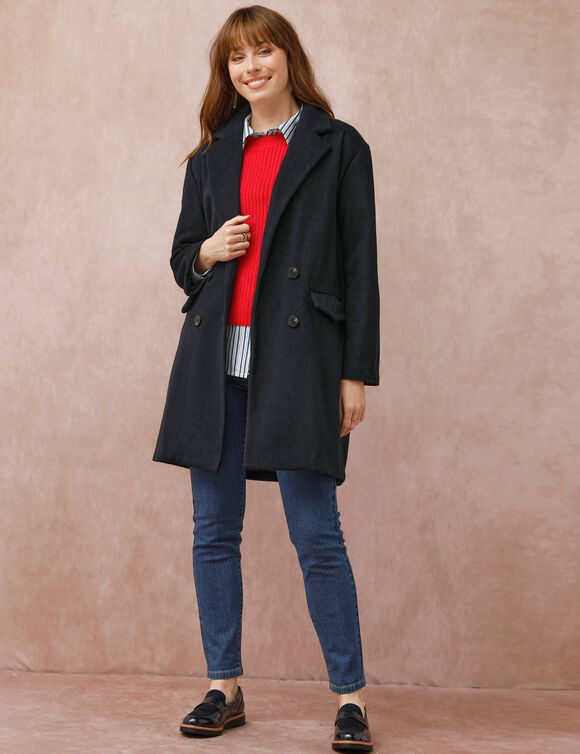 Manteau mi-long à col tailleur, boutonnage croisé (marine)
