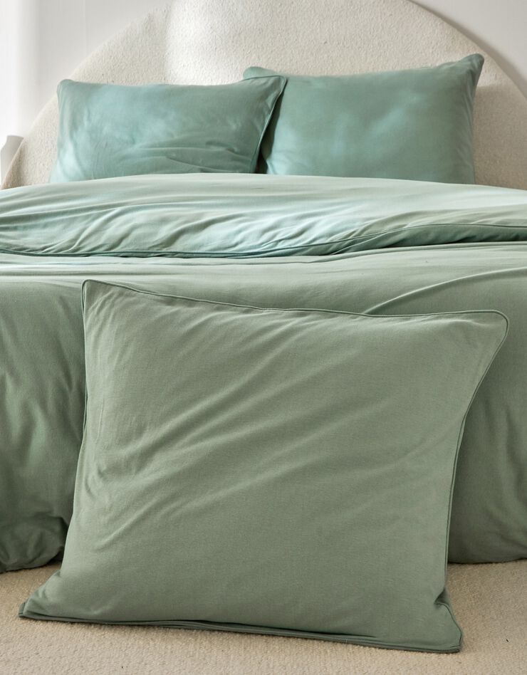 Linge de lit uni en jersey passepoilé coton (vert)