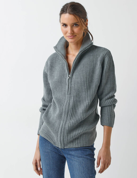Gilet zippé en maille perlée (chiné grijs)