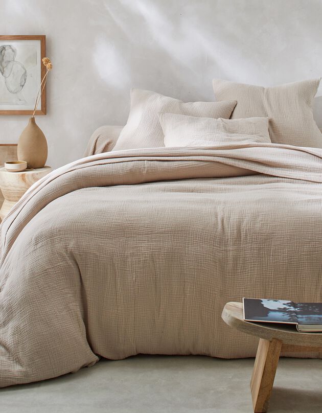 Linge de lit uni en triple gaze de coton (sable)