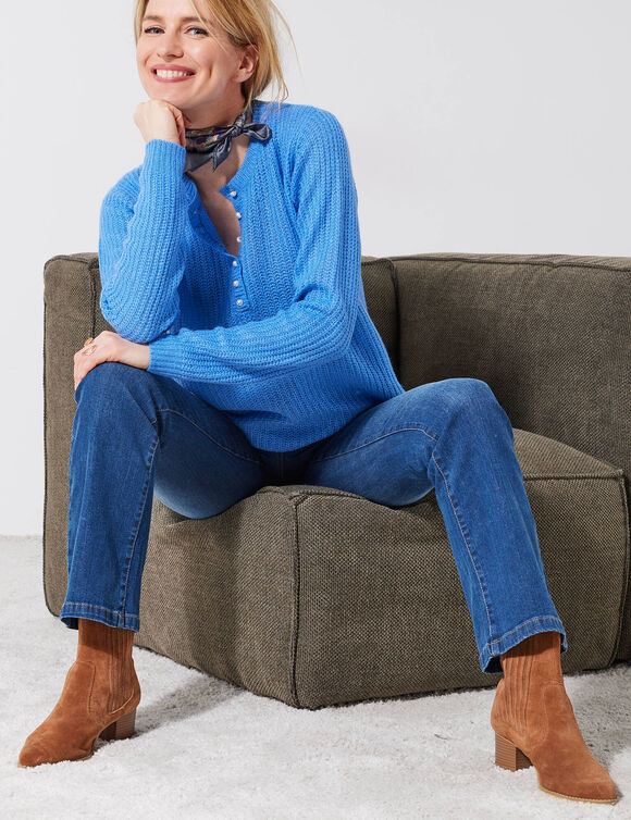 Trui met Tunesische hals, patenttricot met zachte touch (lavendelblauw)