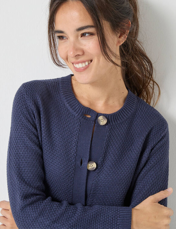 Vest met knopen en lange mouwen, fantasietricot (marine)