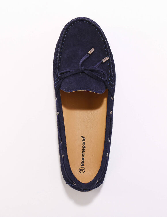 Mocassins en cuir ultra-souple à liens (marine)